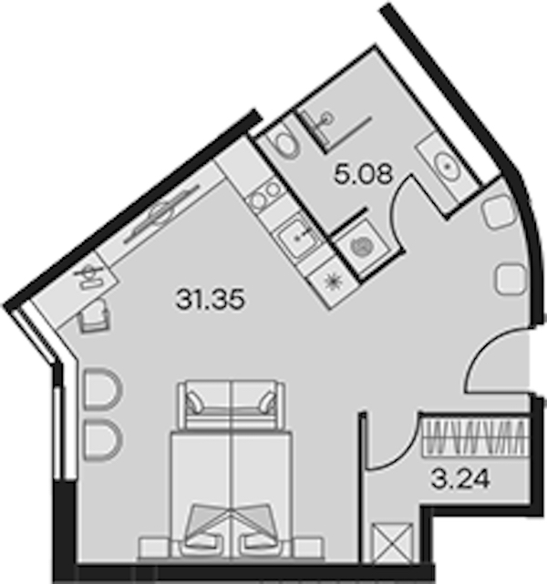 Квартира студия 39.67 м², 3/15 эт., Апарт-отель «Апарт-отель 25-7 Заневский»